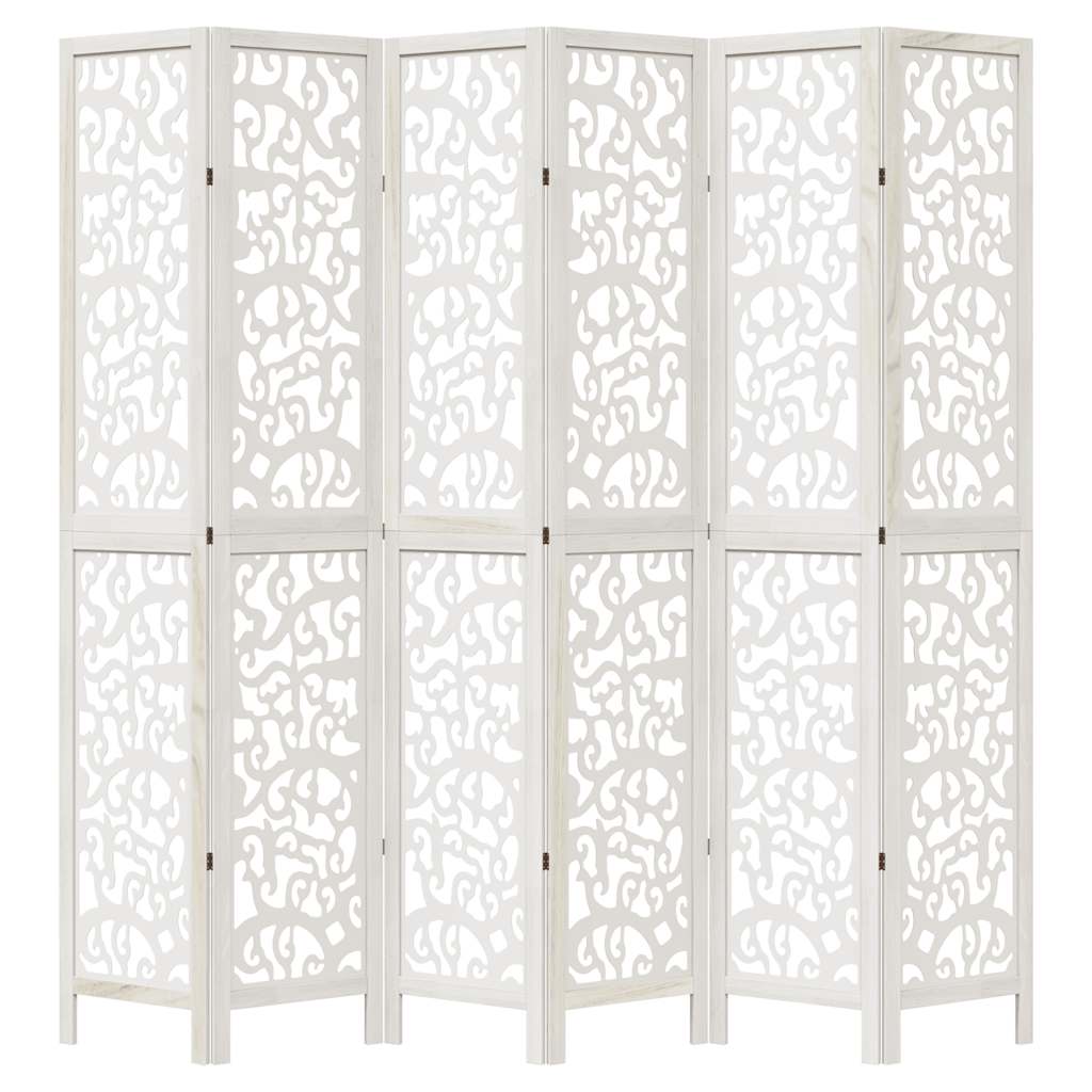 Room Divider 6 Panels White Solid Wood Paulownia
